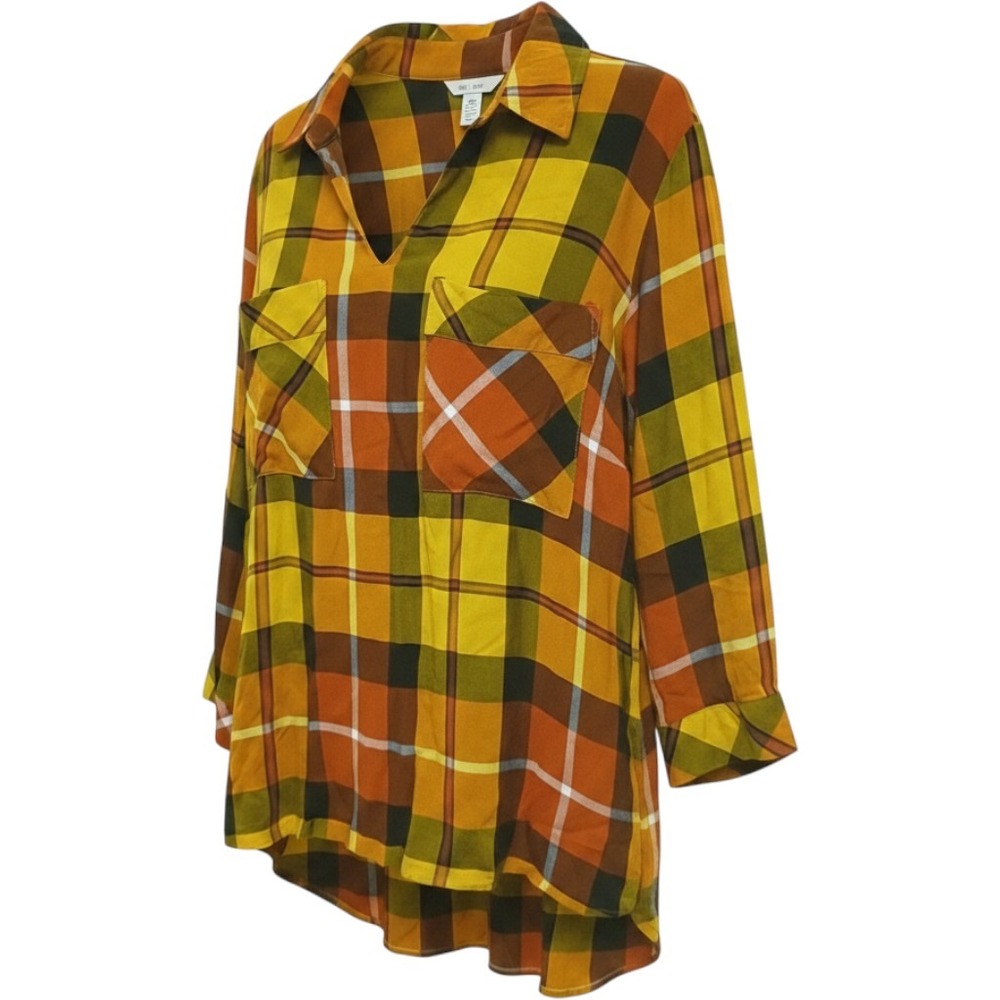 EST. 1946 Plaid Popover Blouse Mustard Orange Olive Green Plus Size 18/20W